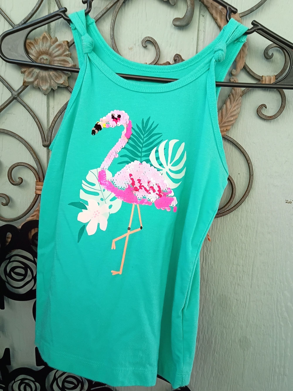 Cat & Jack Turquoise Tank Top with Pink Flamingo